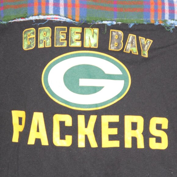 Packers Flannel Green Bay Upcycled Youth Button Down NFL Football Size 15-16 - Picture 4 of 10